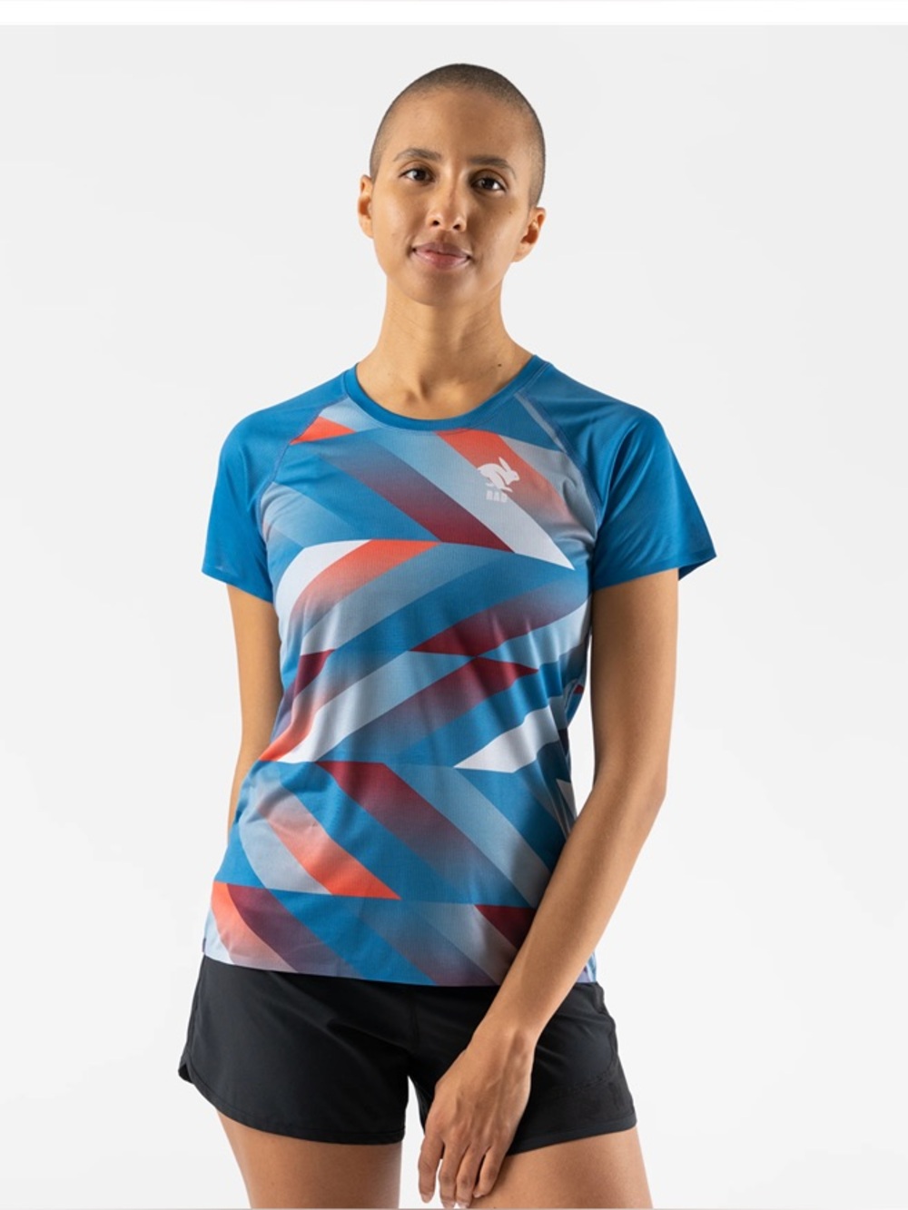 Rabbit Run Short Sleeved Shirt small blue red performance running tech upf 40